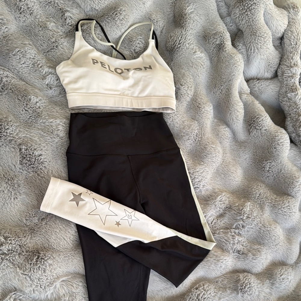 Peloton Black and Cream Activewear Set